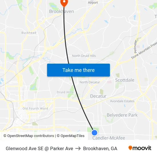 Glenwood Ave SE @ Parker Ave to Brookhaven, GA map