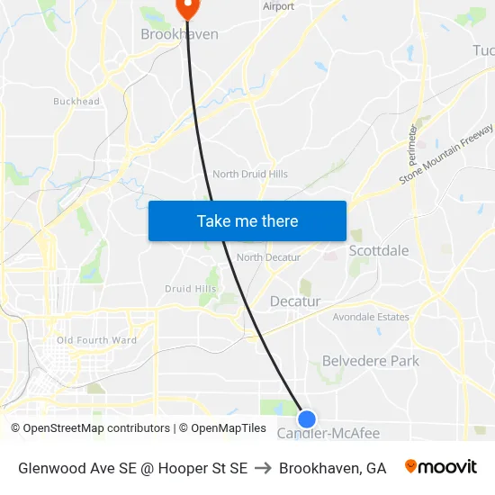 Glenwood Ave SE @ Hooper St SE to Brookhaven, GA map