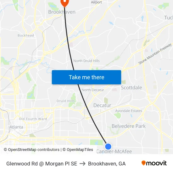 Glenwood Rd @ Morgan Pl SE to Brookhaven, GA map