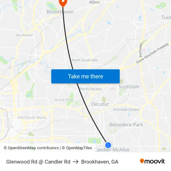 Glenwood Rd @ Candler Rd to Brookhaven, GA map