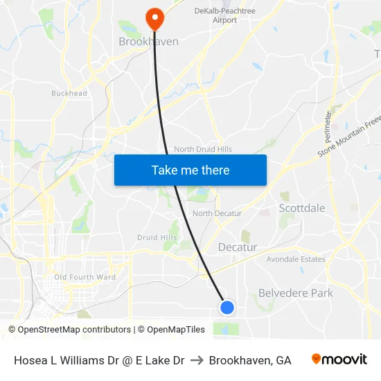 Hosea L Williams Dr @ E Lake Dr to Brookhaven, GA map