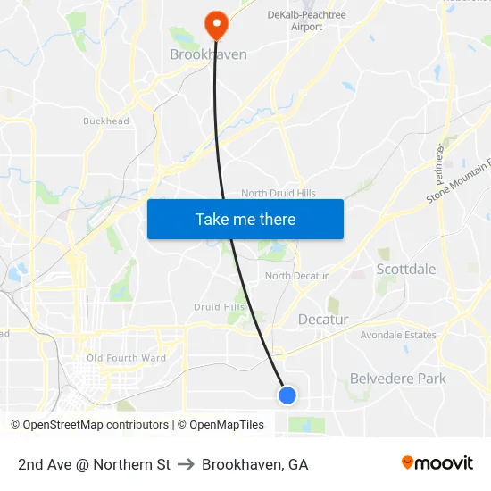 2nd Ave @ Northern St to Brookhaven, GA map