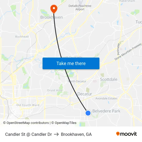 Candler St @ Candler Dr to Brookhaven, GA map