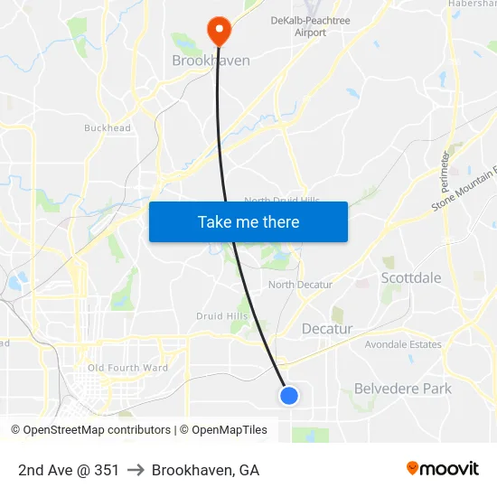 2nd Ave @ 351 to Brookhaven, GA map
