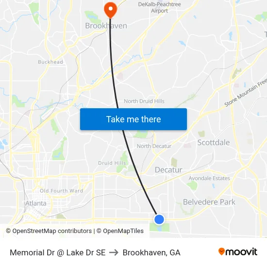 Memorial Dr @ Lake Dr SE to Brookhaven, GA map