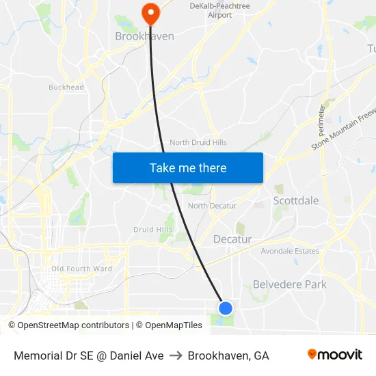 Memorial Dr SE @ Daniel Ave to Brookhaven, GA map