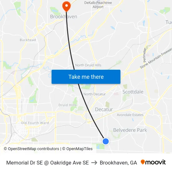 Memorial Dr SE @ Oakridge Ave SE to Brookhaven, GA map