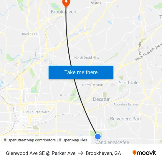 Glenwood Ave SE @ Parker Ave to Brookhaven, GA map