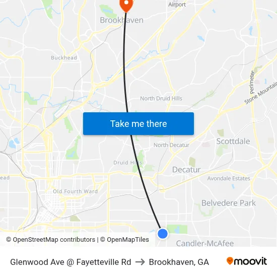 Glenwood Ave @ Fayetteville Rd to Brookhaven, GA map