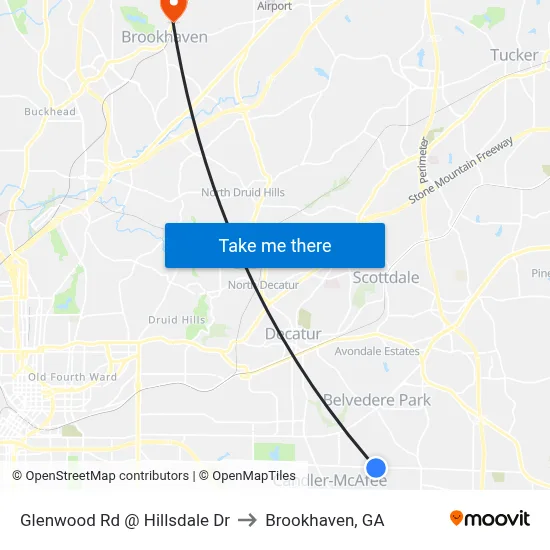 Glenwood Rd @ Hillsdale Dr to Brookhaven, GA map