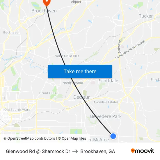 Glenwood Rd @ Shamrock Dr to Brookhaven, GA map
