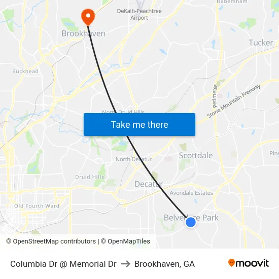 Columbia Dr @ Memorial Dr to Brookhaven, GA map