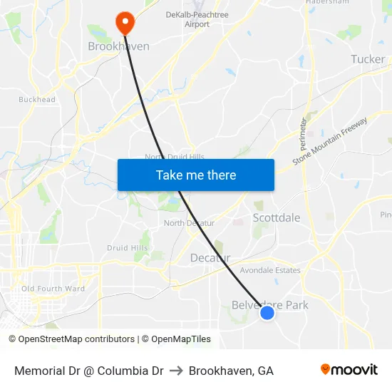 Memorial Dr @ Columbia Dr to Brookhaven, GA map