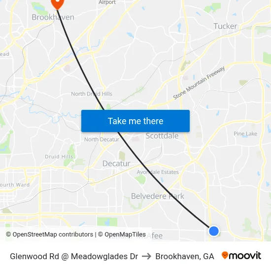 Glenwood Rd @ Meadowglades Dr to Brookhaven, GA map
