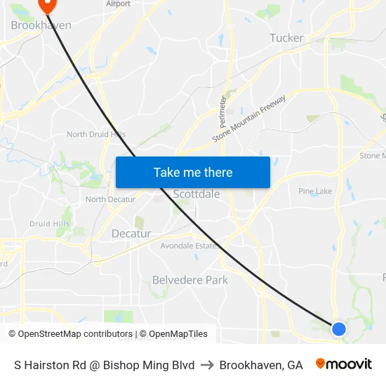 S Hairston Rd @ Bishop Ming Blvd to Brookhaven, GA map