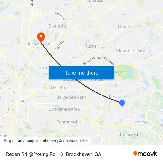 Redan Rd @ Young Rd to Brookhaven, GA map