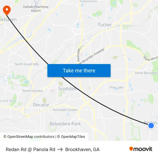 Redan Rd @ Panola Rd to Brookhaven, GA map