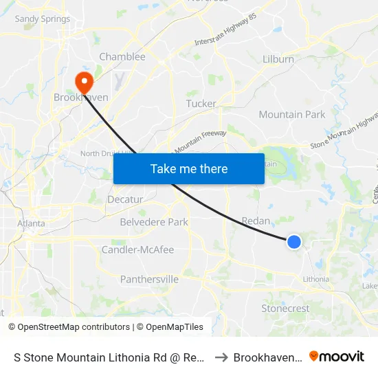 S Stone Mountain Lithonia Rd @ Redan East to Brookhaven, GA map