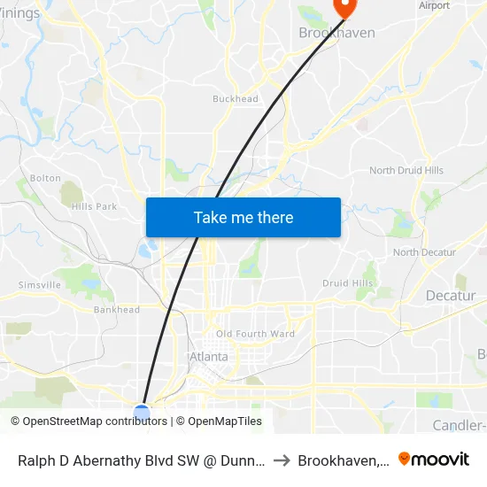 Ralph D Abernathy Blvd SW @ Dunn St SW to Brookhaven, GA map