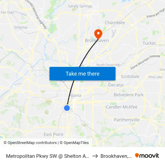 Metropolitan Pkwy SW @ Shelton Ave SW to Brookhaven, GA map