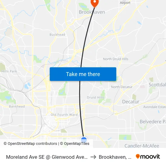 Moreland Ave SE @ Glenwood Ave SE to Brookhaven, GA map