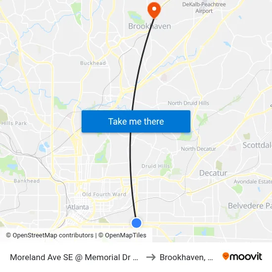Moreland Ave SE @ Memorial Dr SE to Brookhaven, GA map
