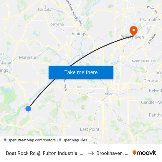 Boat Rock Rd @ Fulton Industrial Blvd to Brookhaven, GA map