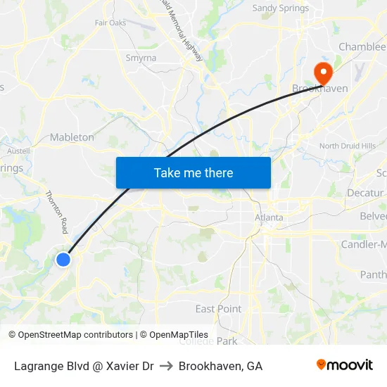 Lagrange Blvd @ Xavier Dr to Brookhaven, GA map