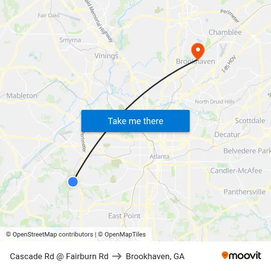 Cascade Rd @ Fairburn Rd to Brookhaven, GA map