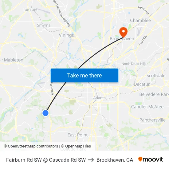 Fairburn Rd SW @ Cascade Rd SW to Brookhaven, GA map