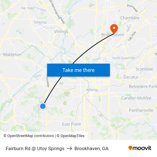 Fairburn Rd @ Utoy Springs to Brookhaven, GA map