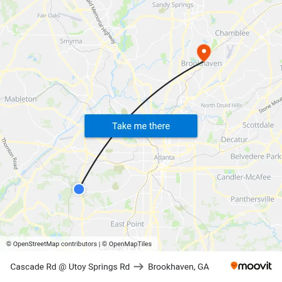 Cascade Rd @ Utoy Springs Rd to Brookhaven, GA map