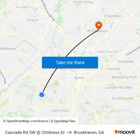 Cascade Rd SW @ Childress Dr to Brookhaven, GA map