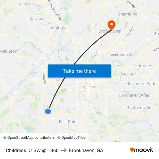Childress Dr SW @ 1860 to Brookhaven, GA map