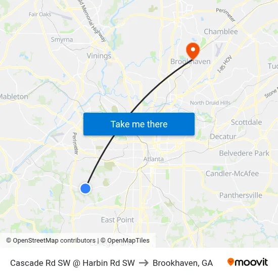 Cascade Rd SW @ Harbin Rd SW to Brookhaven, GA map
