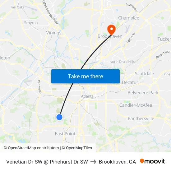 Venetian Dr SW @ Pinehurst Dr SW to Brookhaven, GA map