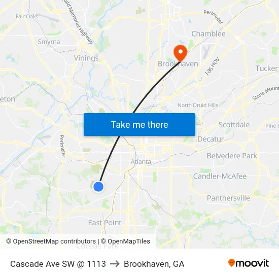 Cascade Ave SW @ 1113 to Brookhaven, GA map