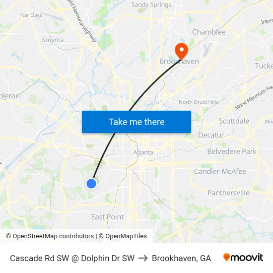 Cascade Rd SW @ Dolphin Dr SW to Brookhaven, GA map