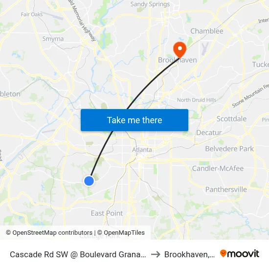 Cascade Rd SW @ Boulevard Granada SW to Brookhaven, GA map