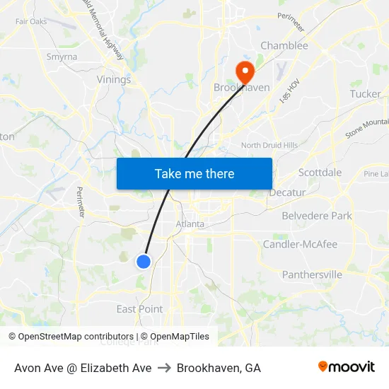 Avon Ave @ Elizabeth Ave to Brookhaven, GA map