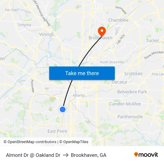 Almont Dr @ Oakland Dr to Brookhaven, GA map