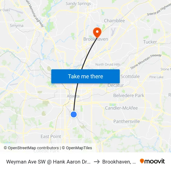 Weyman Ave SW @ Hank Aaron Dr SW to Brookhaven, GA map