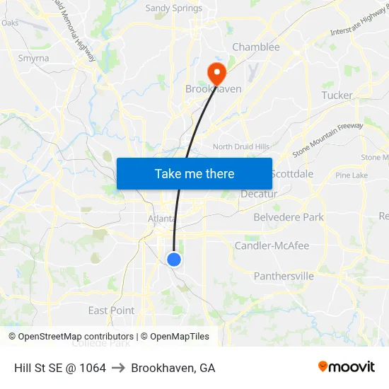 Hill St SE @ 1064 to Brookhaven, GA map