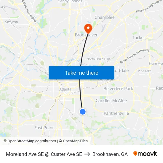 Moreland Ave SE @ Custer Ave SE to Brookhaven, GA map