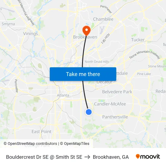 Bouldercrest Dr SE @ Smith St SE to Brookhaven, GA map
