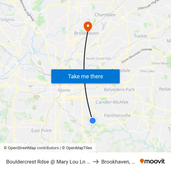 Bouldercrest Rdse @ Mary Lou Ln SE to Brookhaven, GA map