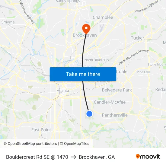 Bouldercrest Rd SE @ 1470 to Brookhaven, GA map