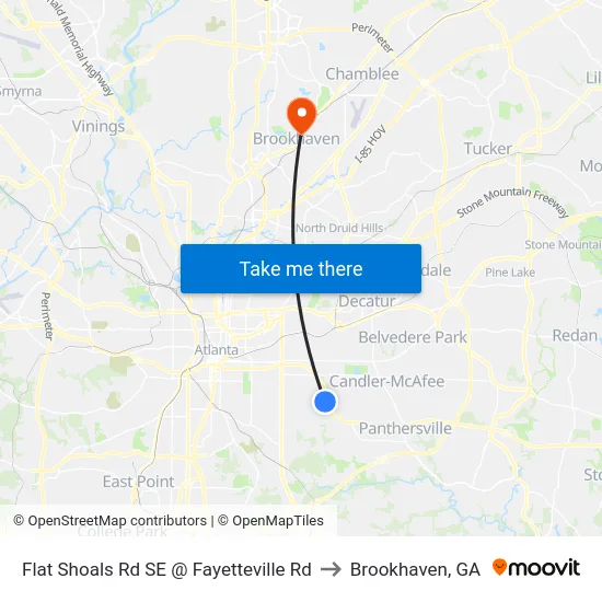 Flat Shoals Rd SE @ Fayetteville Rd to Brookhaven, GA map