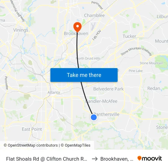 Flat Shoals Rd @ Clifton Church Rd SE to Brookhaven, GA map