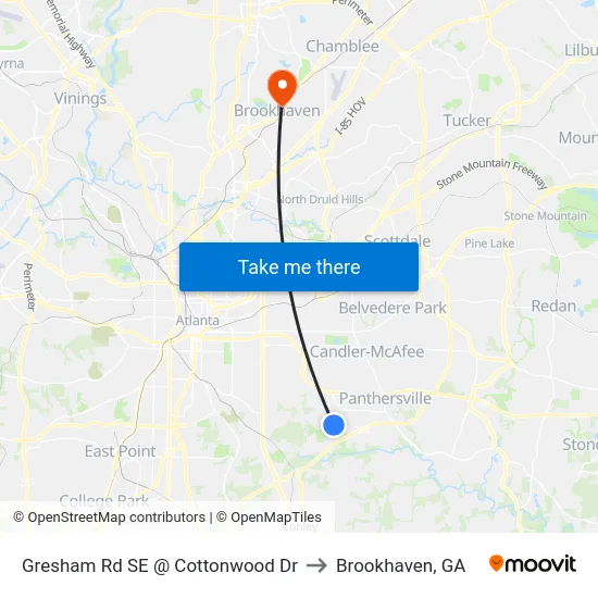 Gresham Rd SE @ Cottonwood Dr to Brookhaven, GA map
